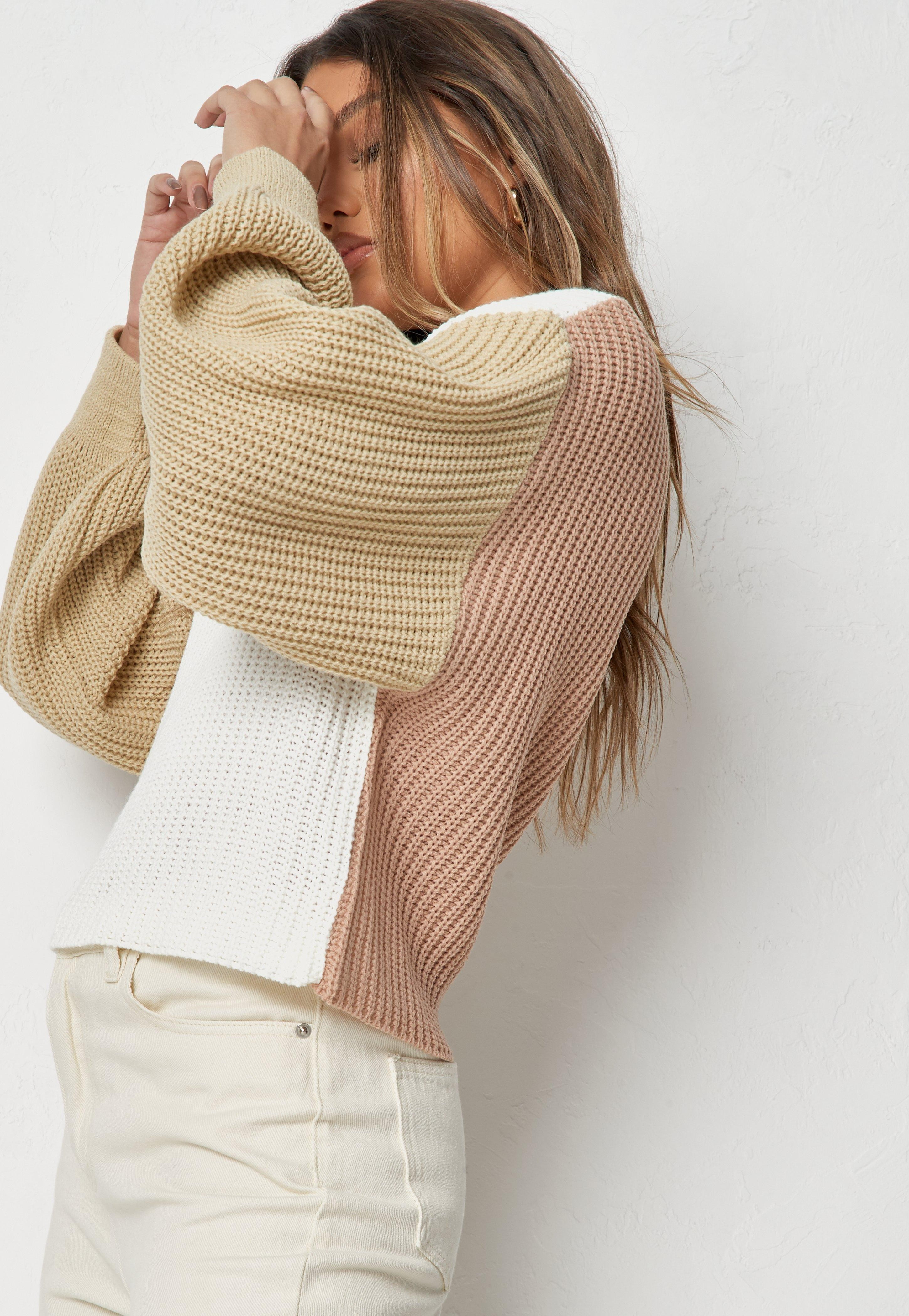 Pink Colorblock Crew Neck Knit Jumper | Missguided (US & CA)