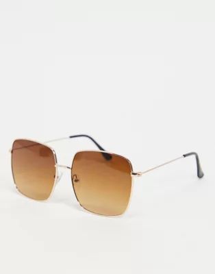 South Beach square sunglasses with gold frames and brown lens | ASOS (Global)
