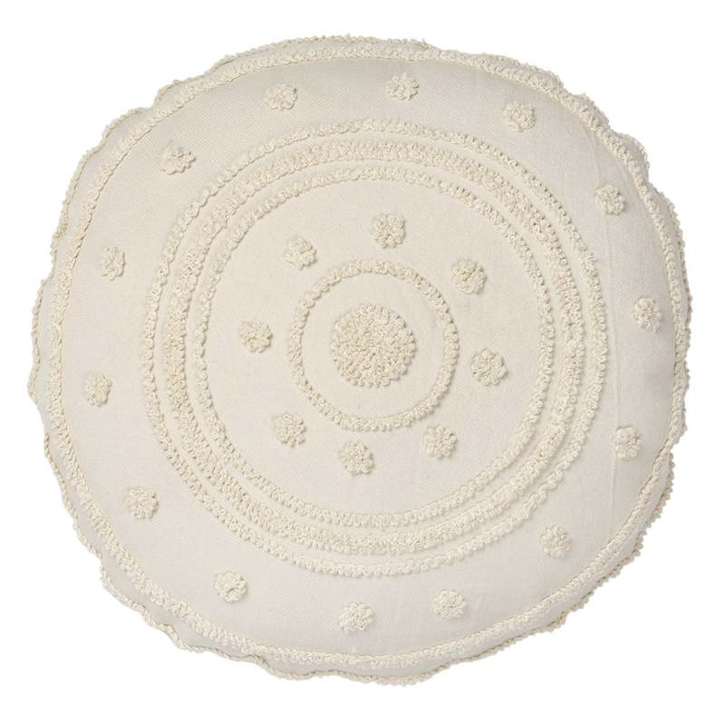 Tan Embellished Round Pillow, 16" | At Home