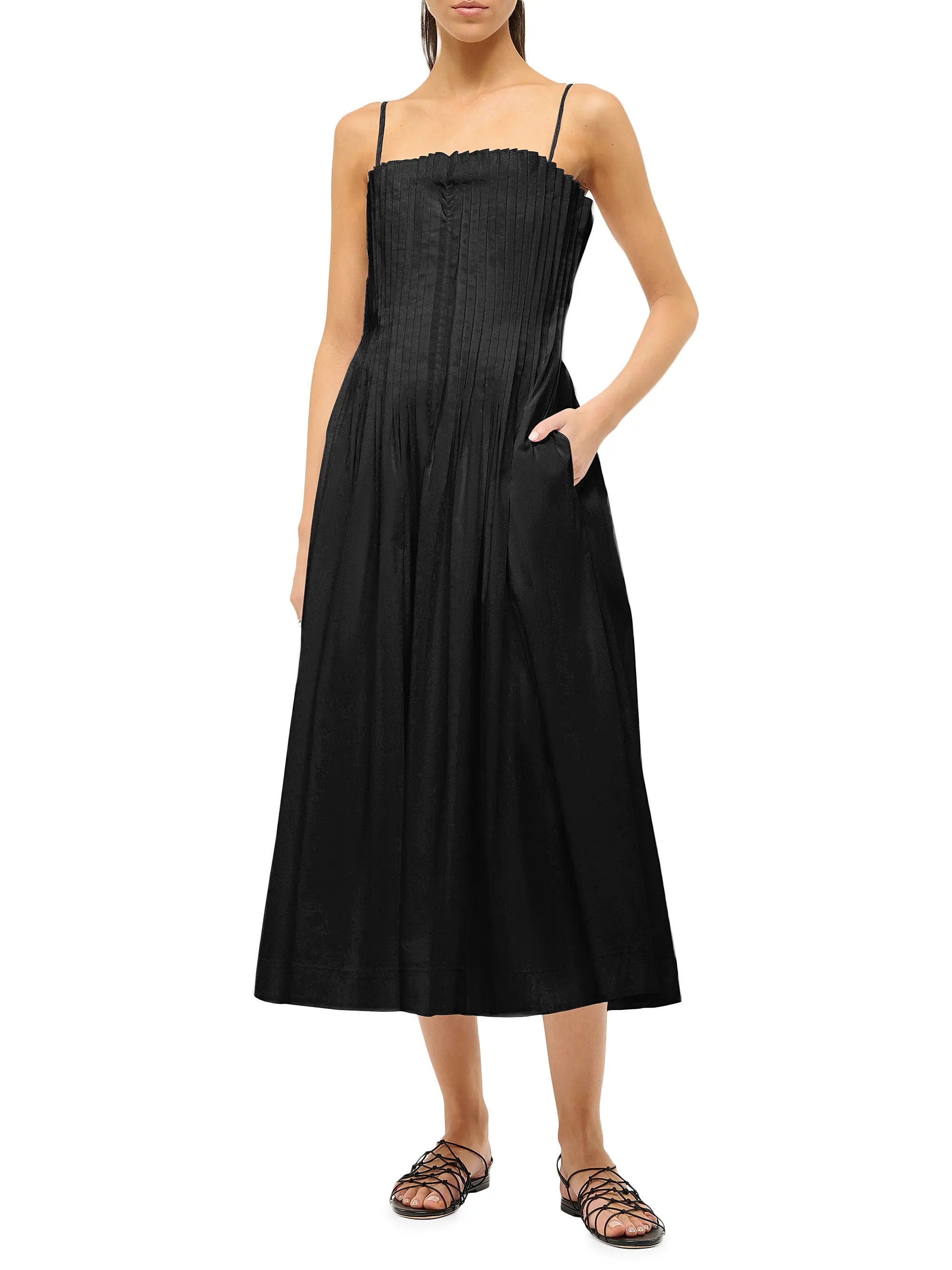 Bella Pleated Cotton-Blend Sleeveless Midi-Dress | Saks Fifth Avenue
