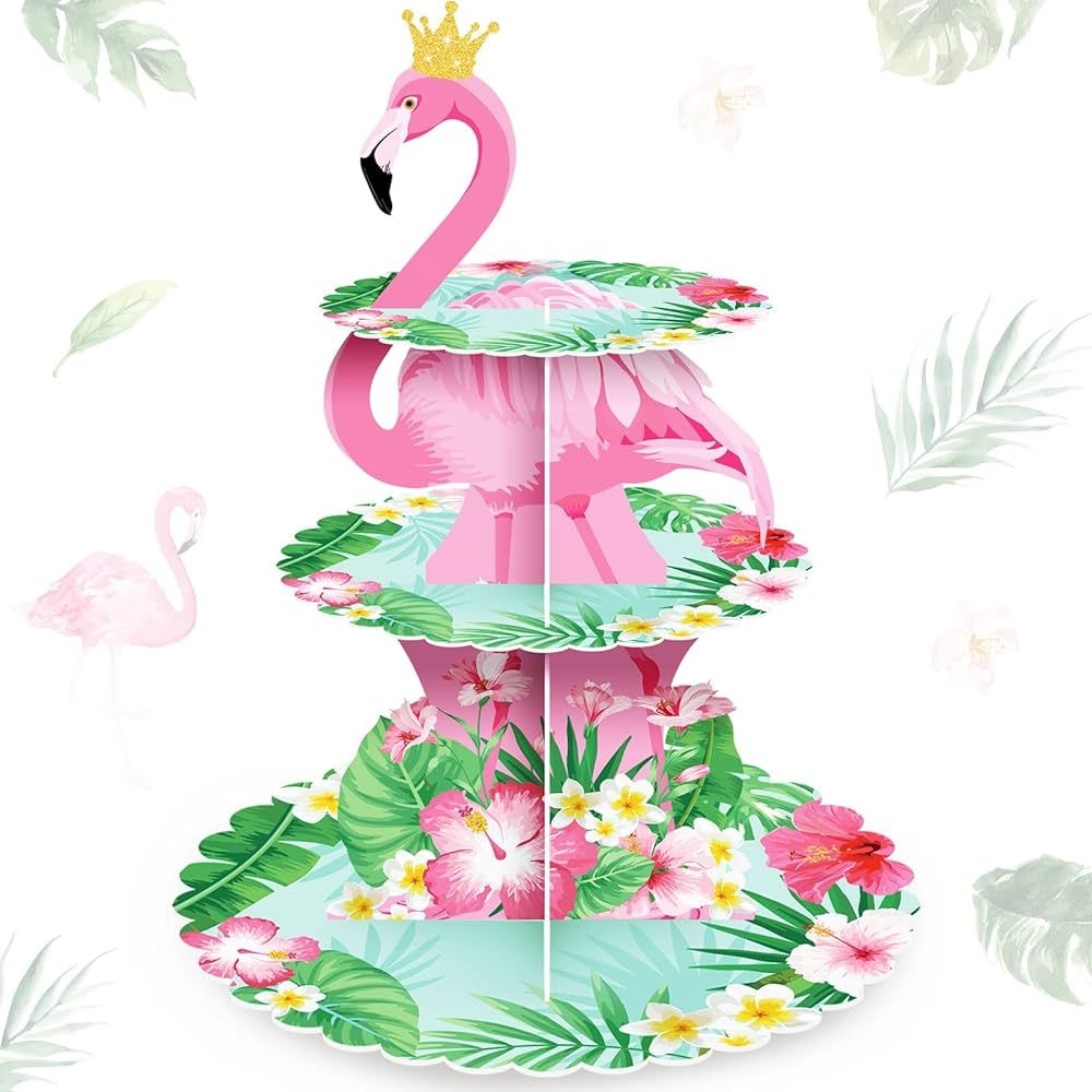 3 Tier Pink Flamingo Cupcake Stand Hawaiian Theme Cupcake Holder Luau Aloha Cake Holder Decoratio... | Amazon (US)