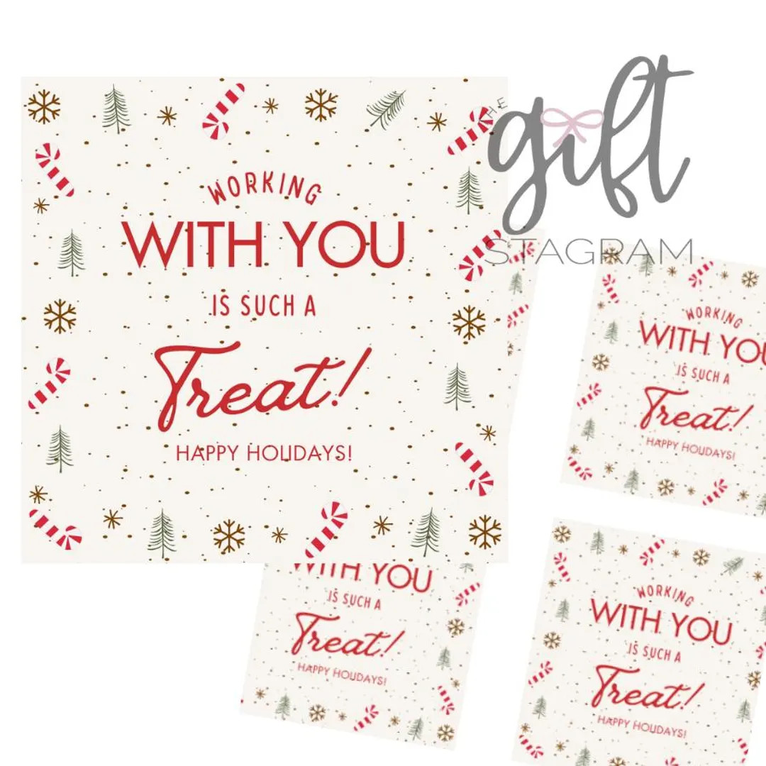 Working With You is A Treat Gift Tag DIGITAL DOWNLOAD Holiday Gift Tag Happy Holidays Gift Idea C... | Etsy (US)