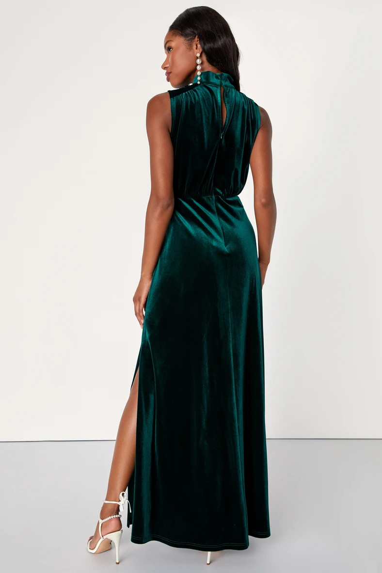 Classic Elegance Emerald Velvet Sleeveless Mock Neck Maxi Dress | Lulus (US)
