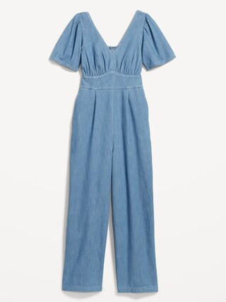 Waist-Defined Puff-Sleeve Jumpsuit for Women | Old Navy (US)