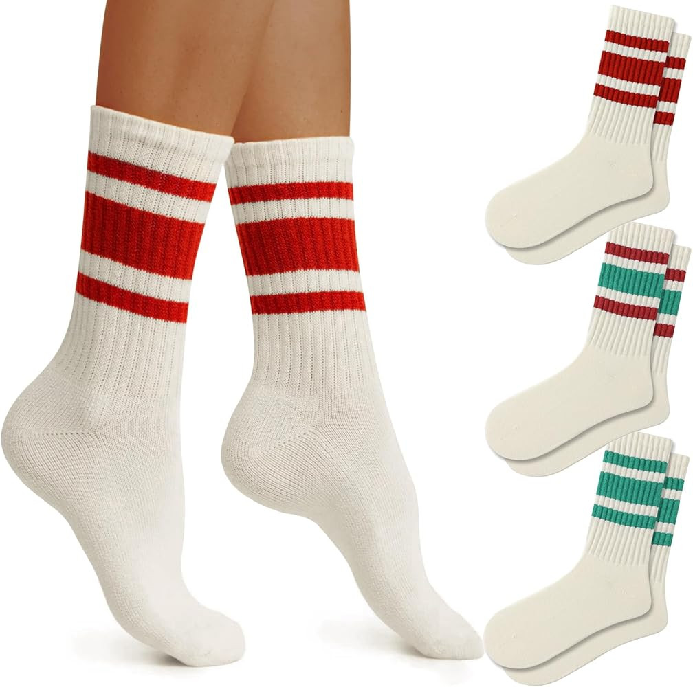 Fun Novelty Socks For Women Striped Retro Crew Socks Sporty Calf Socks Casual Cotton Socks Women | Amazon (US)