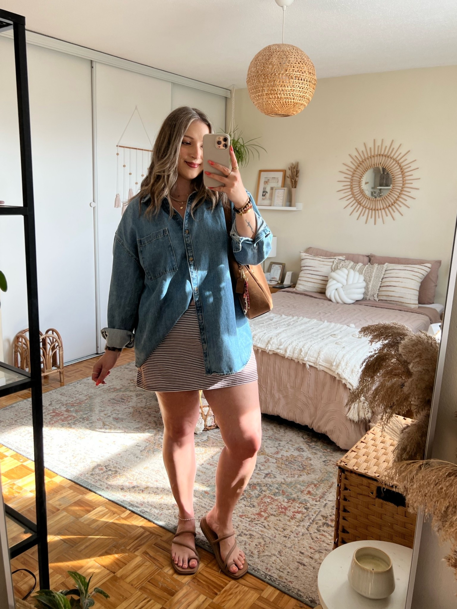 Simple summer outfit! Wearing my usual size L in the denim shirt and striped mini skirt (has built in shorts)! Crocs sandals are super comfy, I’m a 9.5-10 and wear a 10. Canadian shirt & Crocs links under “similar products”

#LTKsummer #LTKmidsize #LTKstyletip