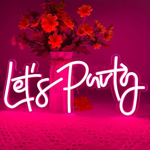 Let's Party Neon Sign, LED Neon Lights for Bedroom Wall Decor, Art Decorative Lights for Bachelorette Party, Engagement Party, Birthday Party, Living Room, Gamer Room Decor Aesthetic (Pink) | Amazon (US)
