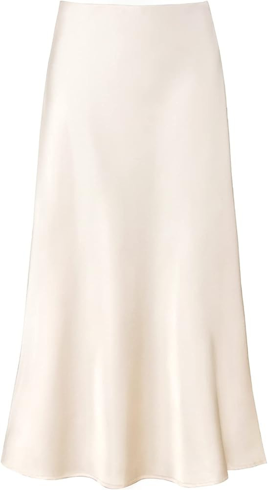 Modegal Women's Satin High Waist Hidden Elasticized Waistband Flared Casual A Line Midi Skirt | Amazon (US)