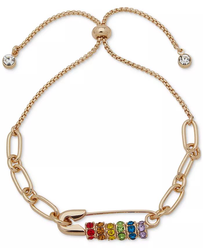 Gold-Tone Multicolor Pavé Bead Safety Pin Slider Bracelet | Macy's