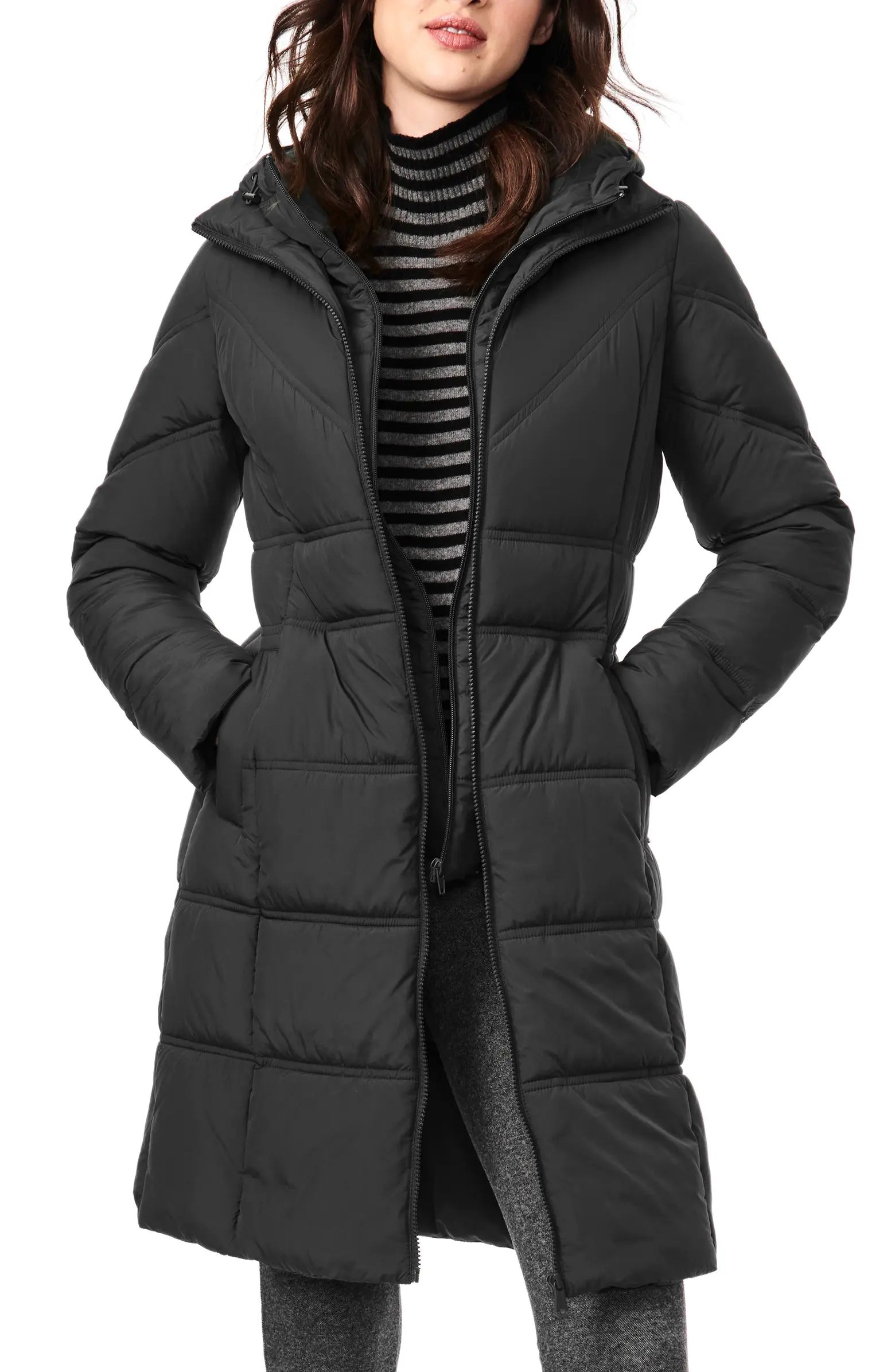 Bernardo Walker Double Stitch Recycled Polyester Puffer Coat with Removable Bib | Nordstrom | Nordstrom