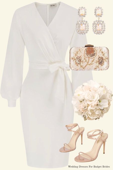 Long sleeve white cocktail dress and neutral accessories.

#fallwedding #whitedress #cityhallwedding #champagneclutch #neutralheels

#LTKwedding #LTKstyletip #LTKSeasonal