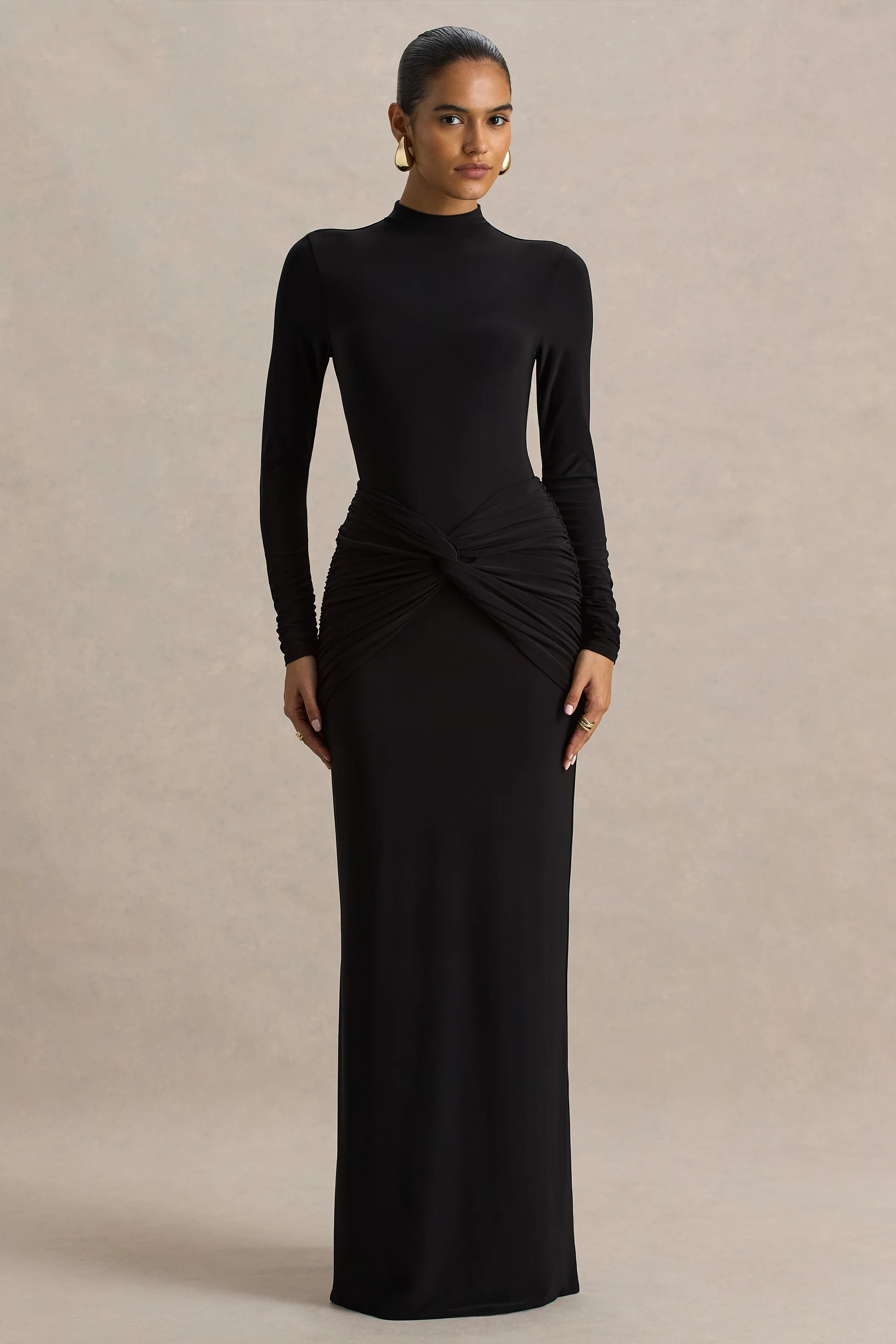 Alula  Black High-Neck Maxi Dress With Twist Detail | Club L London