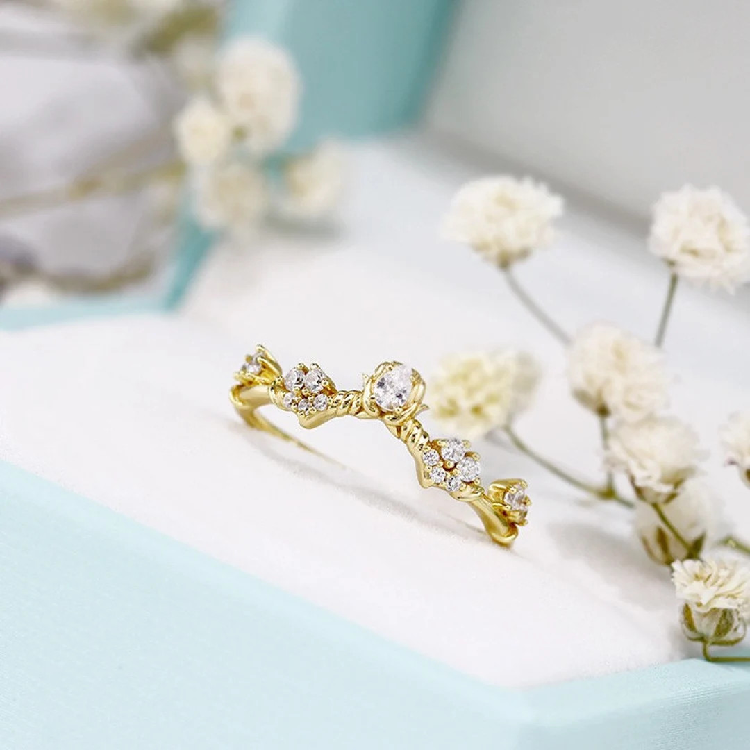 Curved Matching Ring, Wedding Matching Ring Set, Stackable Match Ring, Diamond Match Ring, Crown ... | Etsy (US)