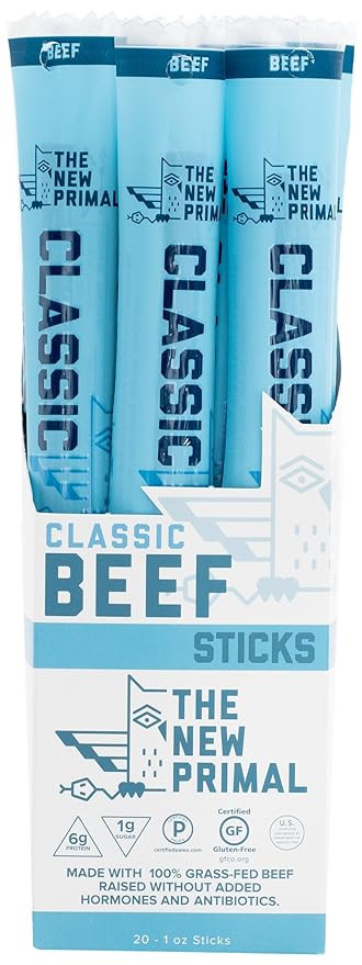 The New Primal 100% Grass-Fed Classic Beef Meat Stick, Whole30 & Paleo Approved, Gluten, Dairy & ... | Amazon (US)
