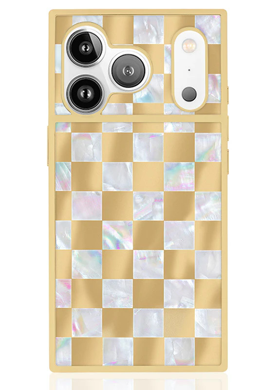 Elite Collection - SQUARE® Gold Checkered Mother of Pearl iPhone Case | FLAUNT