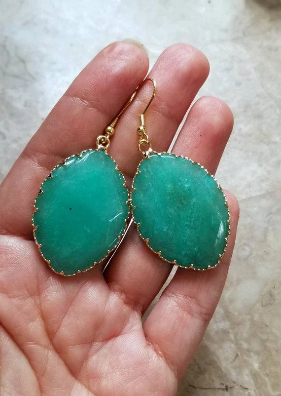 Jade Earrings Gold Earrings Big Earrings Long Earrings | Etsy | Etsy (US)