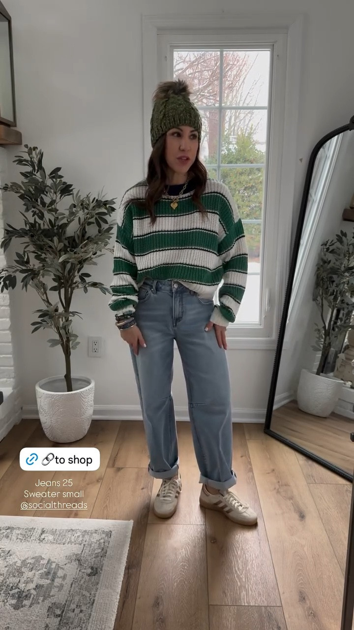 Small sweater, 25 barrel jeans, sneaker size down

#LTKOver40