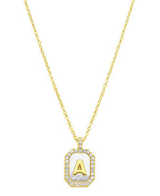 14K Gold-Plated White Mother-of-Pearl Initial Tablet Necklace | Macy's