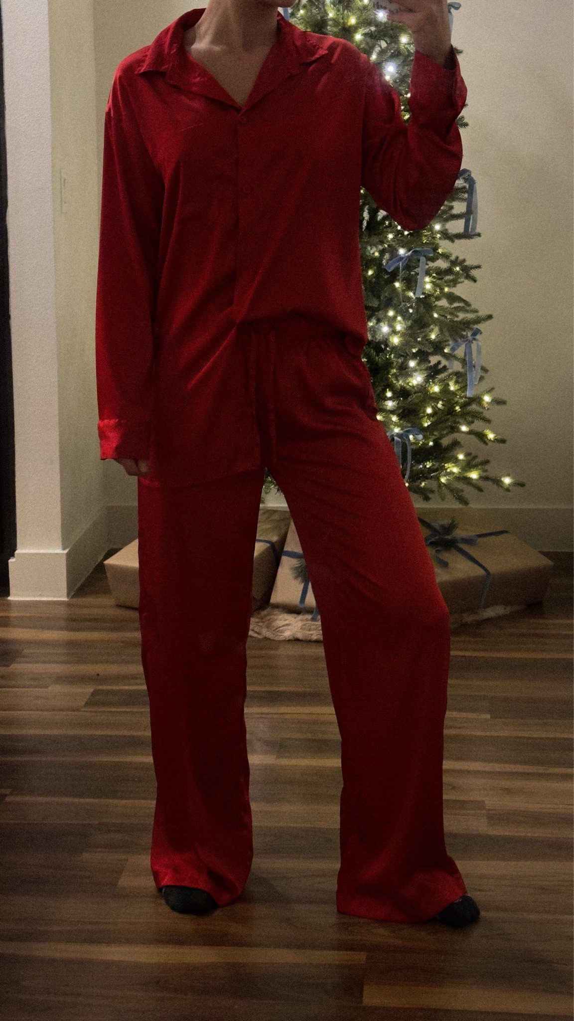 Red satin pajamas for Christmas!!