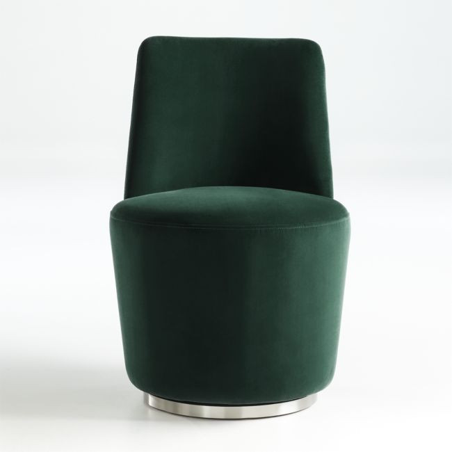 Ofelia Hunter Green Velvet Swivel Dining Chair | Crate & Barrel