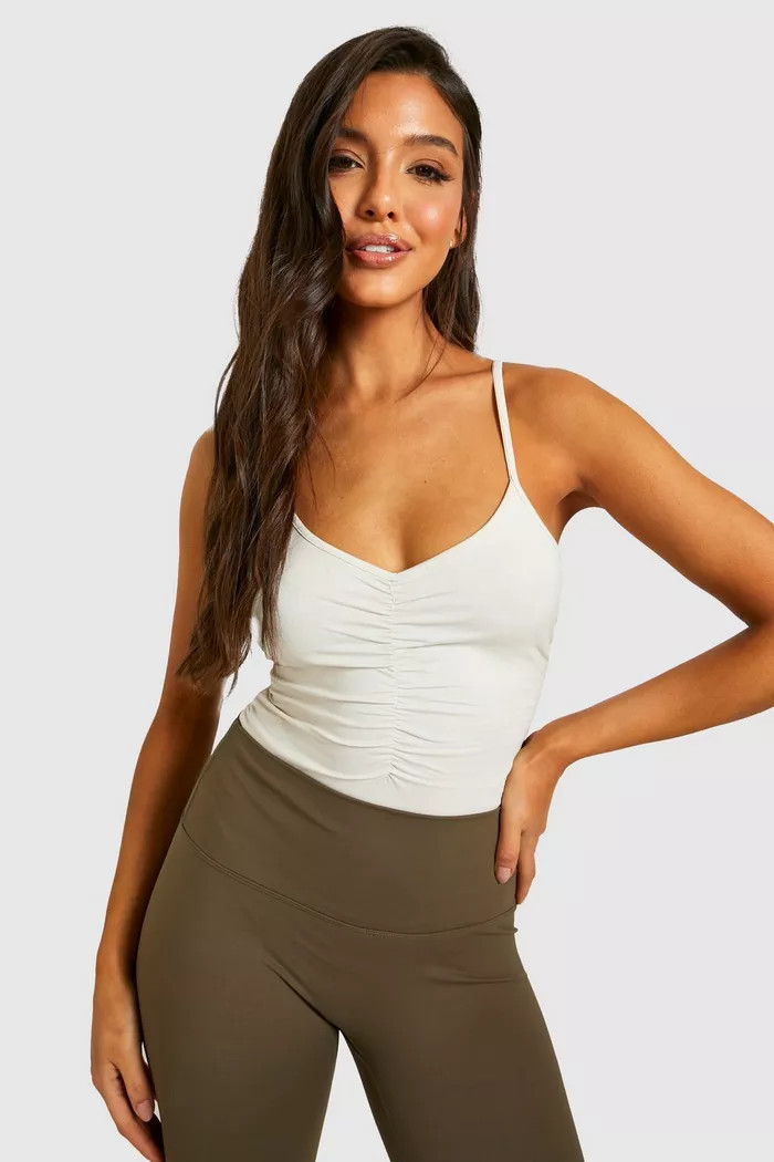 Strappy Ruched Detail V Neck Jersey Bodysuit | Boohoo.com (US & CA)
