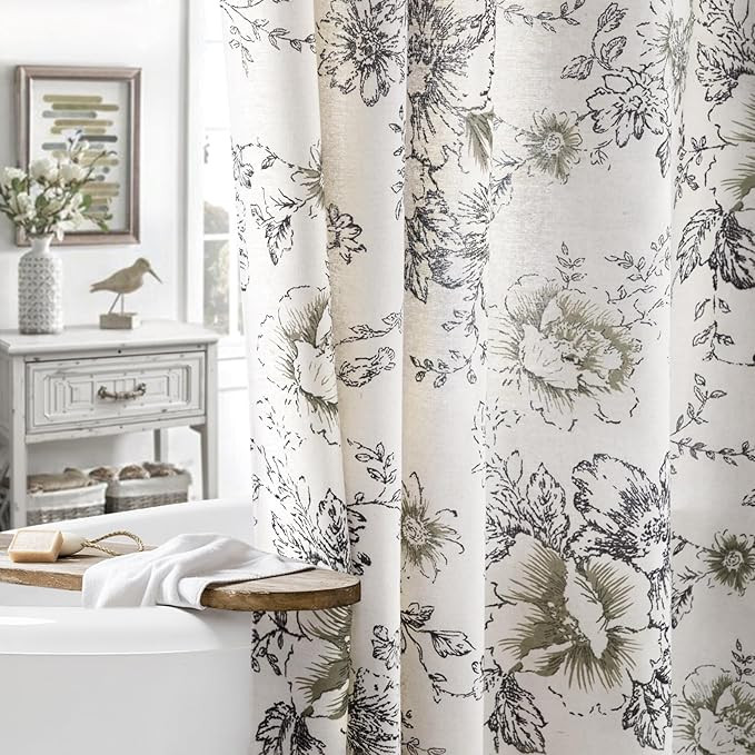 Awellife Farmhouse Vintage Shower Curtain Black Pattern Floral Linen Rustic Tattoo Shower Curtain... | Amazon (US)