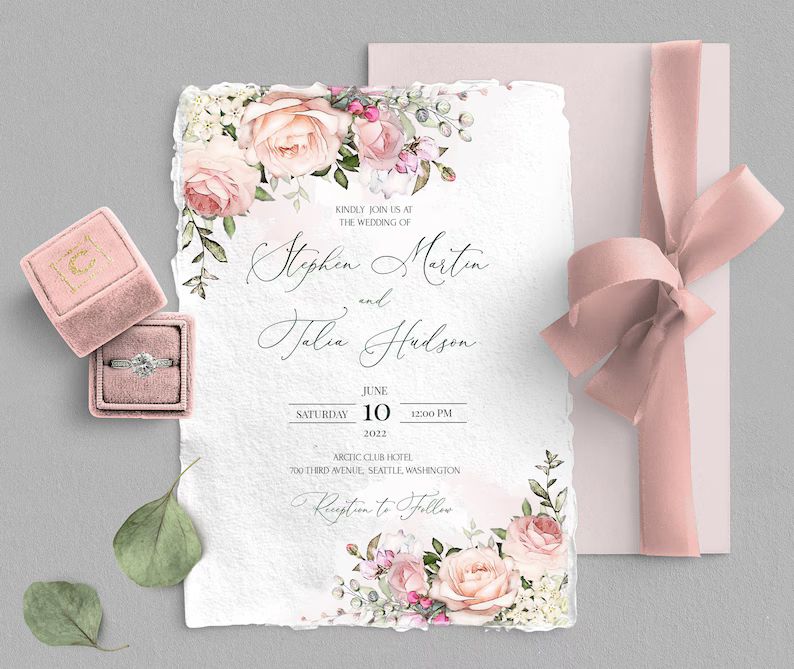 TEA ROSE Electronic Invitation Blush Pink Flowers Smartphone - Etsy | Etsy (US)