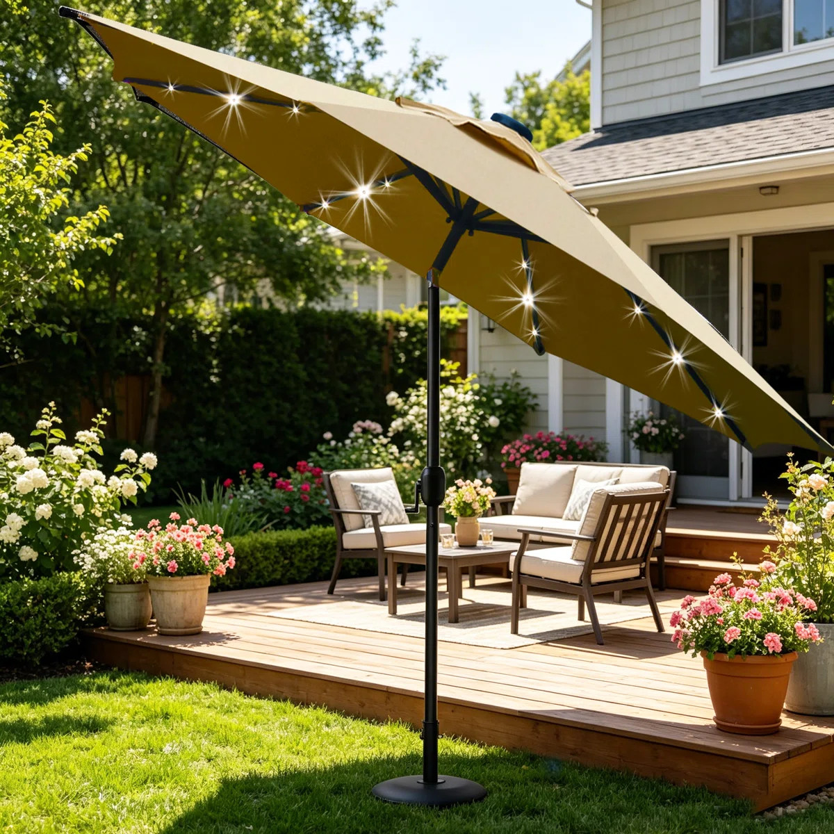 Balkar 9ft Lighted Tilt Market Umbrella | Wayfair North America