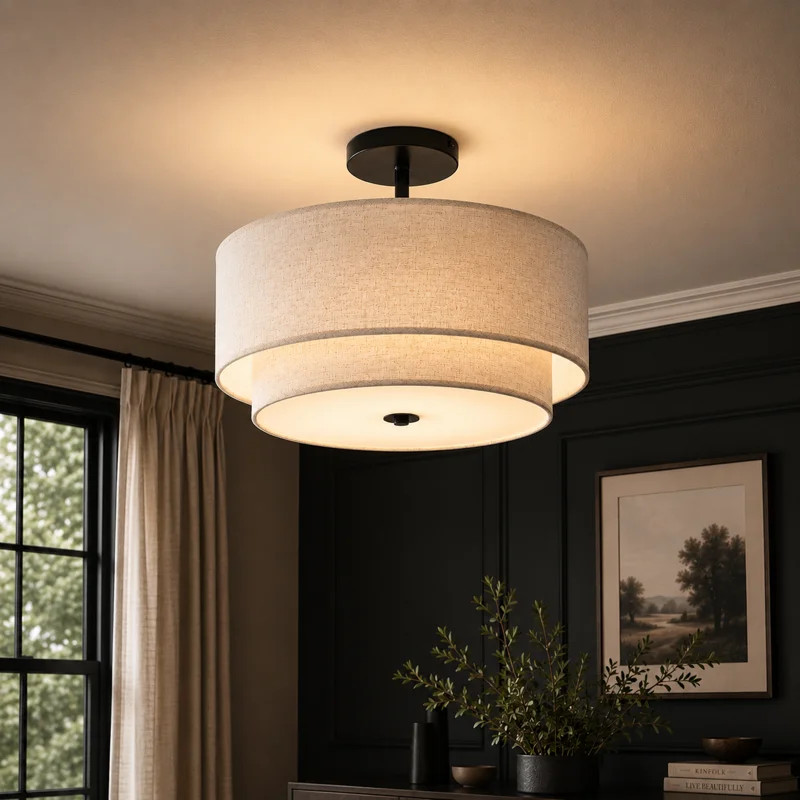 16'' 3-Light Semi-Flush Mount With Fabric Shape for Living Room or Bed Room | Wayfair North America