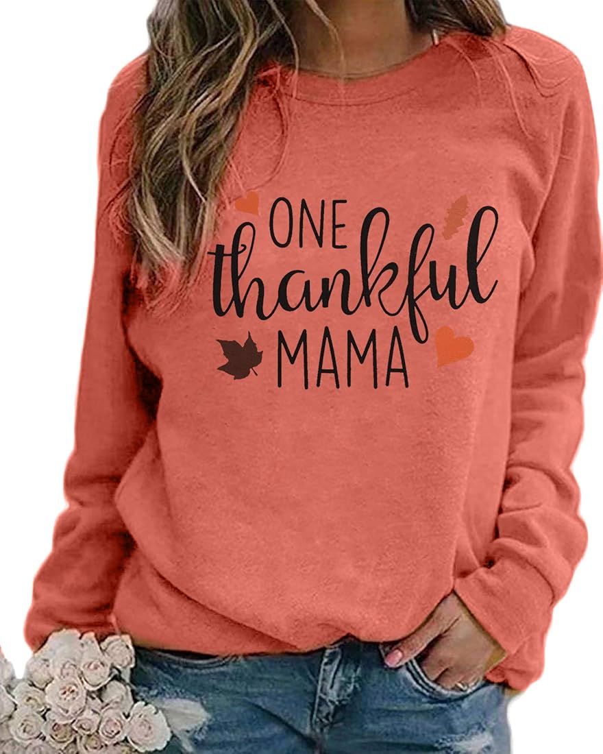 BANGELY One Thankful Mama Sweatshirt Women Thanksgiving Casual Long Sleeve Top Tees Mom Gift Shir... | Amazon (US)