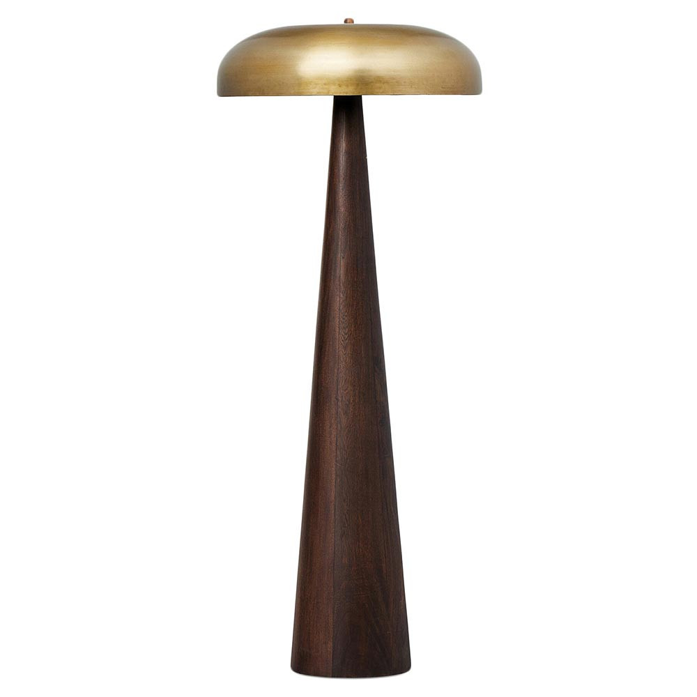 Fawn Mid Century Modern Russet Mango Wood Aged Brass Shade Floor Lamp | Kathy Kuo Home