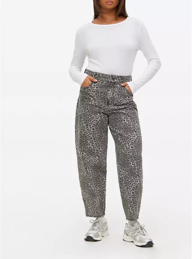 Grey Leopard Barrel Leg Co-ord Denim Jeans 16S | Tu Clothing