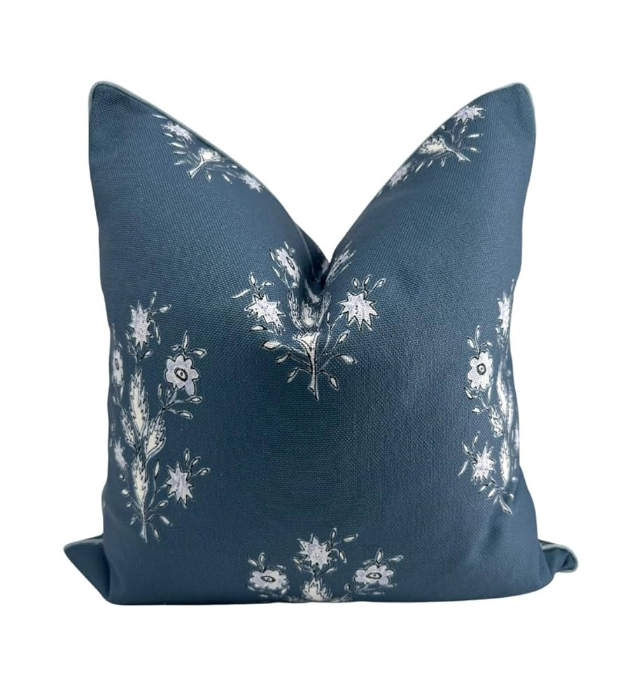 “The Norfolk” Dark Blue & White Floral Block Print Pillow Cover – Dark Blue Decorative Thro... | Amazon (US)