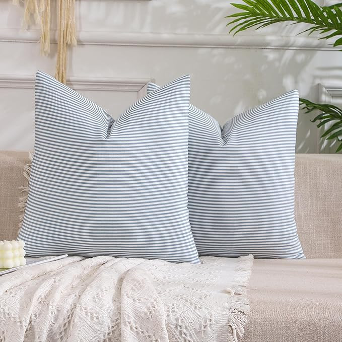 CARRIE HOME Light Blue Boho Striped Pillow Covers 18x18 Farmhouse Outdoor Pillow Covers Blue Room... | Amazon (US)