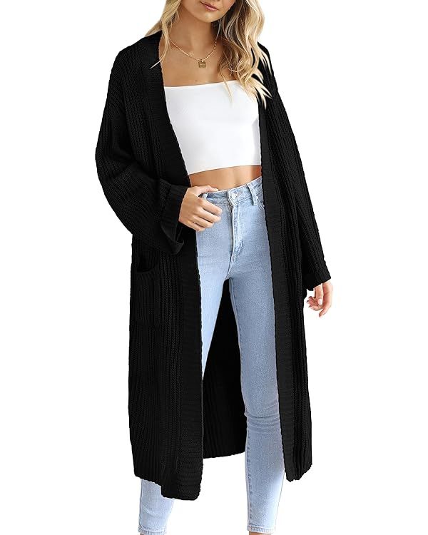 PRETTYGARDEN Women's 2023 Fall Long Cardigan Sweaters Open Front Long Sleeve Loose Fit Pockets Kn... | Amazon (US)