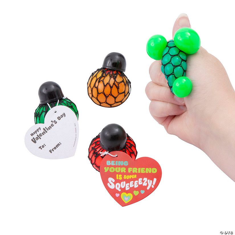 Mini Mesh Stress Ball Valentine Exchanges with Card for 24 | Oriental Trading Company