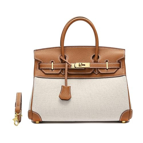 JOTOUCH Top Handle Bags for Women, Leather and Canvas Satchel Purses Handbags Ladies Tote Bag with Shoulder Strap/9.8in (Brown) | Amazon (US)