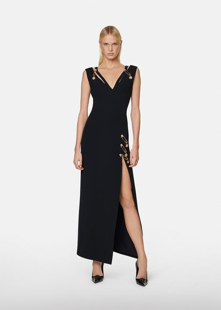 Versace Safety Pin Silk Evening Dress for Women | US Online Store | Versace (US)