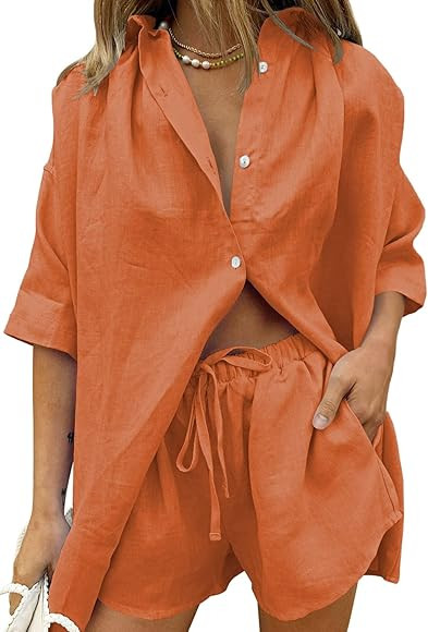 Fixmatti Women 2 Piece Outfit Summer Short Sleeve Top and Shorts Sweatsuit Set | Amazon (US)