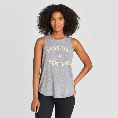 Women's Sunshine & More Wine Graphic Tank Top - Gray | Target