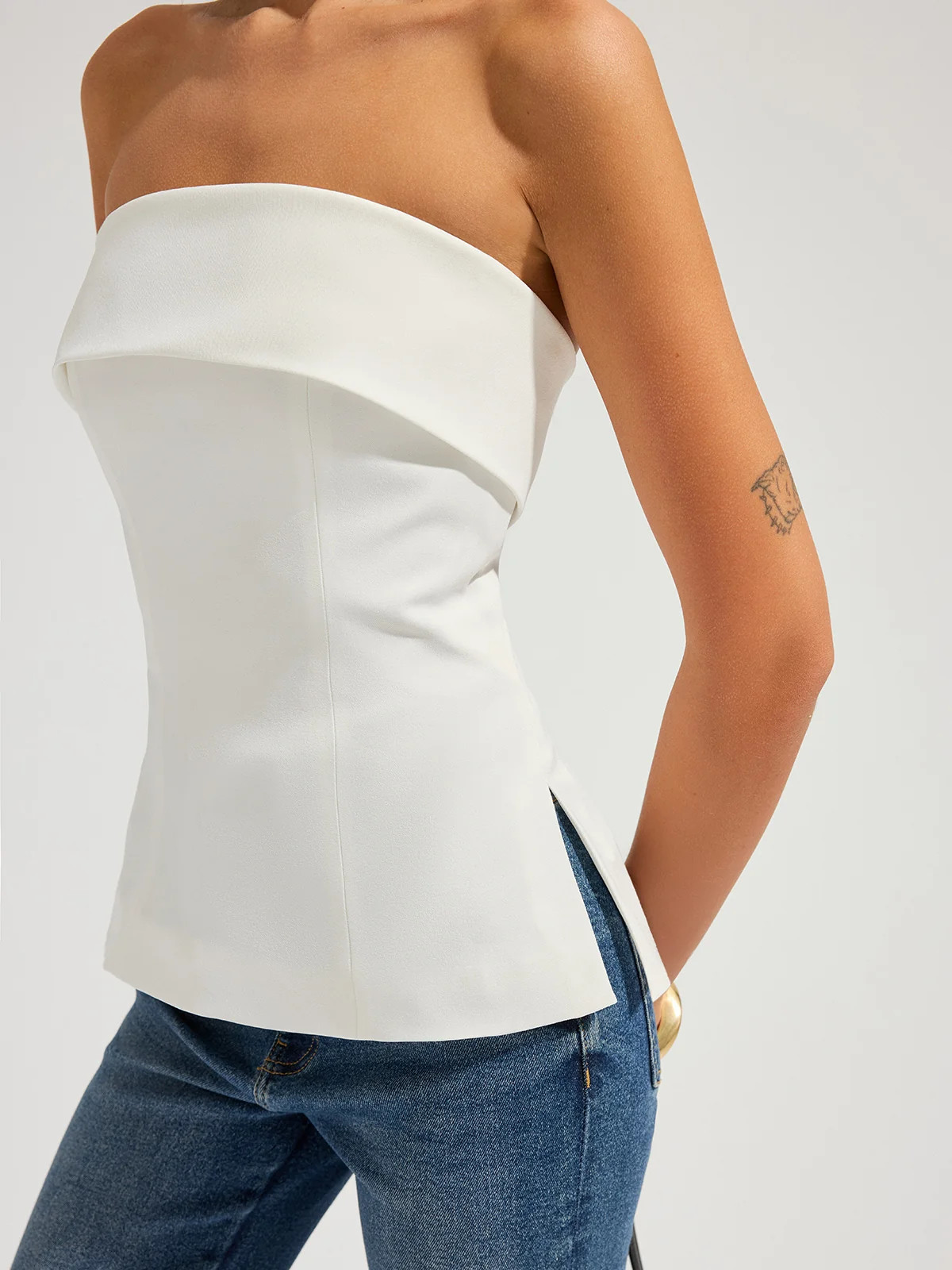 Strapless Foldover Side Slit Tube Top | Commense