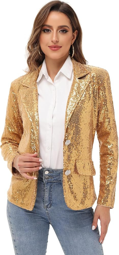 Anna-Kaci Women's Evening Sparkle Sequins Open Front Long Sleeve Blazer Jacket | Amazon (US)