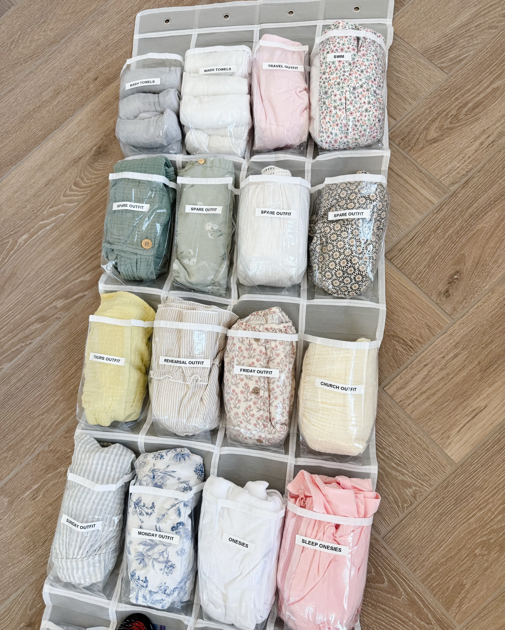 Tried the shoe organizer packing hack for #travelingwithkids and wow, it works so well! Each pocket holds a full toddler outfit and it folds right into the check-in luggage. When you arrive, just hang it on the door and you're set! Everything’s visible, organized, and ready to go. Love not having to dig through bags or messy suitcase anymore.

#LTKBaby #LTKTravel #LTKFamily