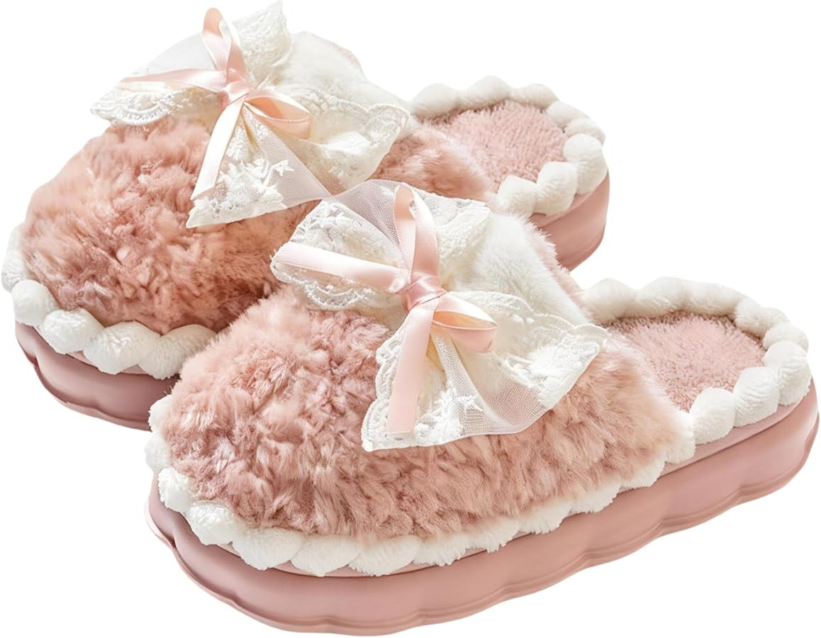 Zigihos Cute Bow Slippers for Women, Womens Fuzzy Fluffy Cozy Indoor Outdoor House Slippers | Amazon (US)