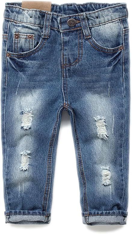 Kidscool Baby & Toddler Elastic Waist Ripped Holes Soft Slim Jeans | Amazon (US)