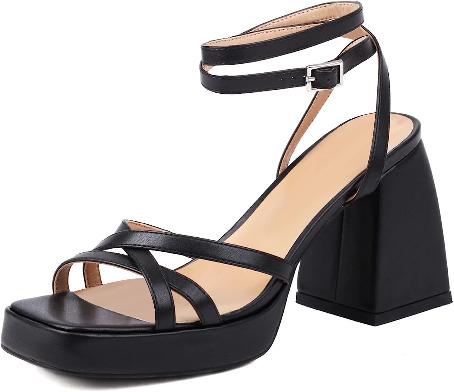 SOVANYOU Women's Platform Chunky High Heels Fashion Square Open Toe Ankle Strap Heeled Sandals We... | Amazon (US)