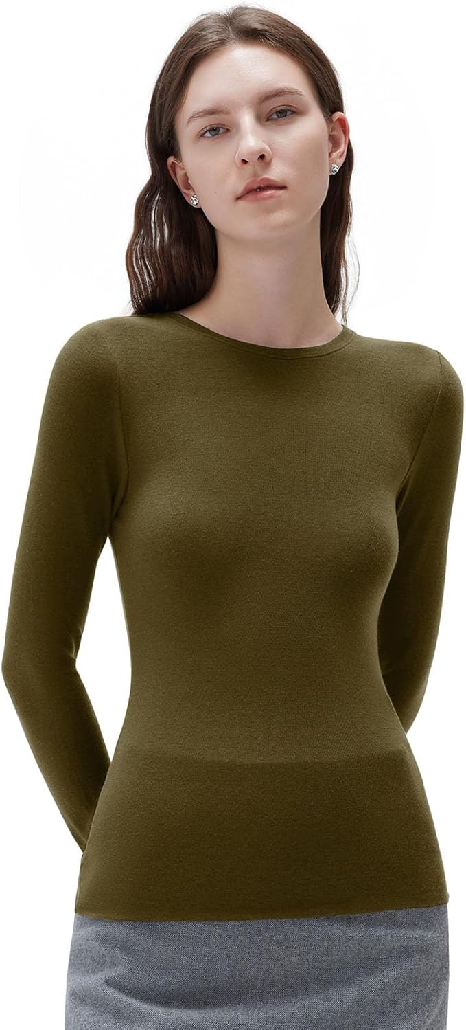 SUUKSESS Cloud Cashmere Women Crew Neck Fitted Long Sleeve Shirt Basic Knit Tops | Amazon (US)