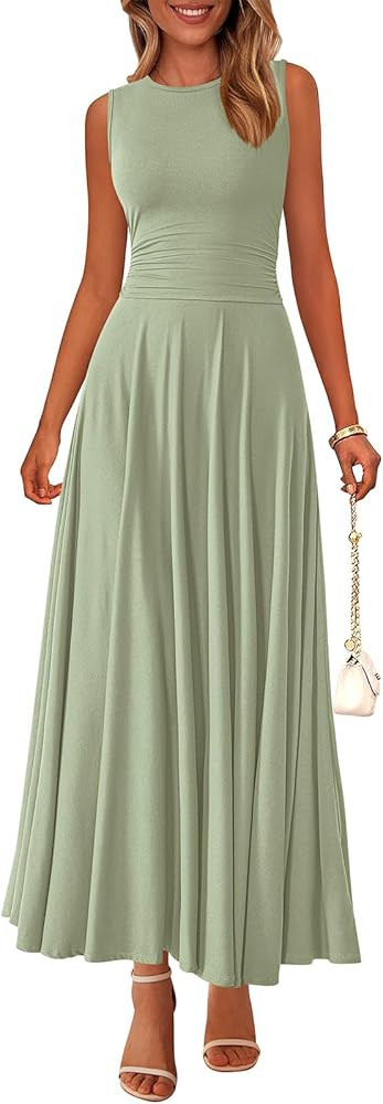 PRETTYGARDEN Womens Spring Dresses 2026 Casual Sleeveless Crewneck Aline Maxi Dress Stretch Tank ... | Amazon (US)