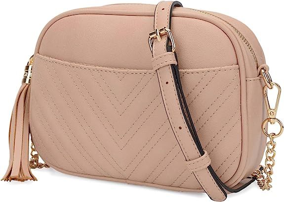 Quilted Fashion Small Crossbody Bag with Turn Lock Roomy Pocket Chain Strap and Tassel accent Sho... | Amazon (CA)