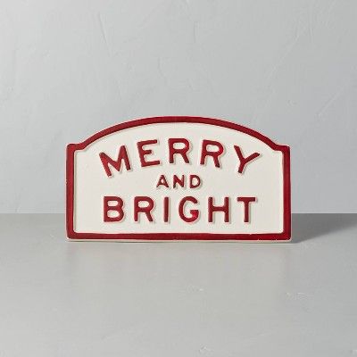Merry &#38; Bright Seasonal Sign Red/Cream - Hearth &#38; Hand&#8482; with Magnolia | Target